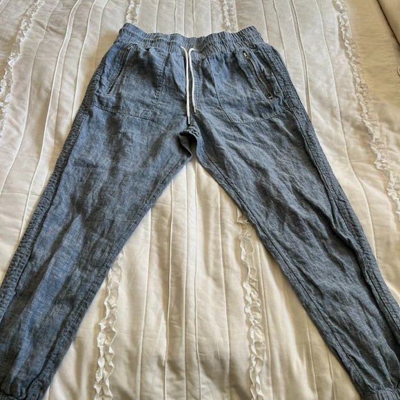Athleta Womens Chambray Blue Cabo Linen Jogger Pants Elastic Waist Sz 8 - Picture 1 of 8